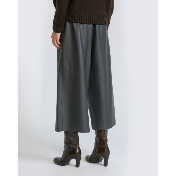 Yves Salomon Lambskin Leather Culottes in Grey | Pants | Coveti