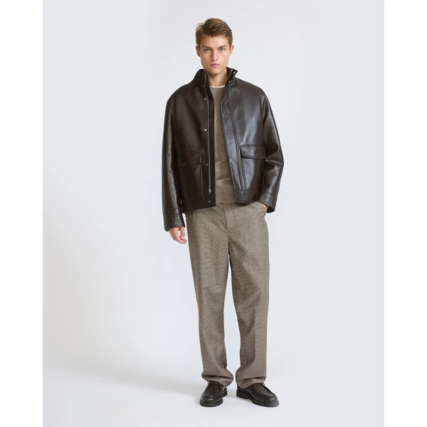 Yves Salomon Lambskin Leather Jacket with Merino Knit Collar in Brown | Men's Jackets | Coveti