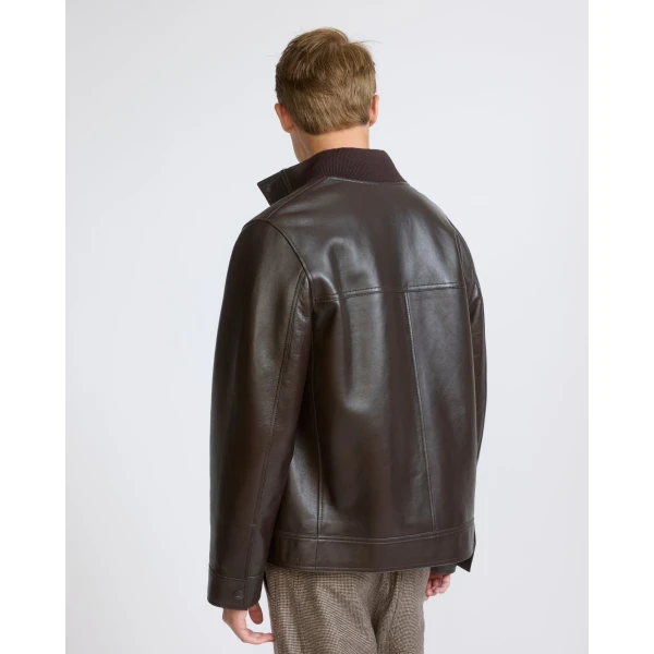 Yves Salomon Lambskin Leather Jacket with Merino Knit Collar in Brown | Men's Jackets | Coveti