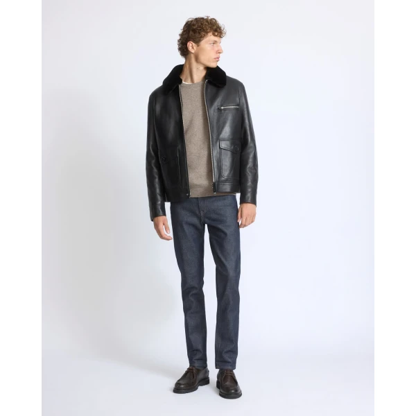 Yves Salomon Lambskin Leather Jacket with Removable Pressed Merino Collar in Black | Men's Jackets | Coveti