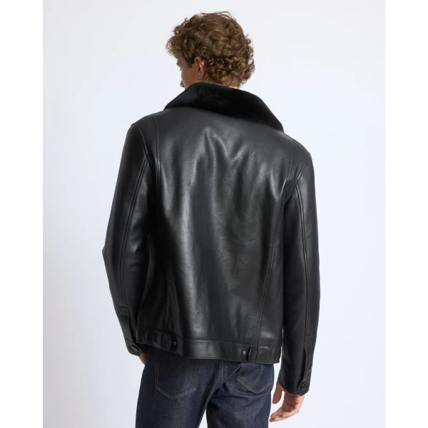 Yves Salomon Lambskin Leather Jacket with Removable Pressed Merino Collar in Black | Men's Jackets | Coveti