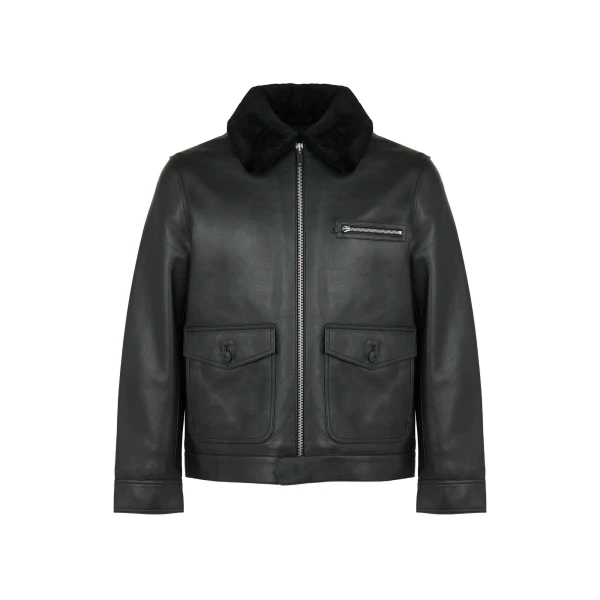 Yves Salomon Lambskin Leather Jacket with Removable Pressed Merino Collar in Black | Men Jackets | Coveti