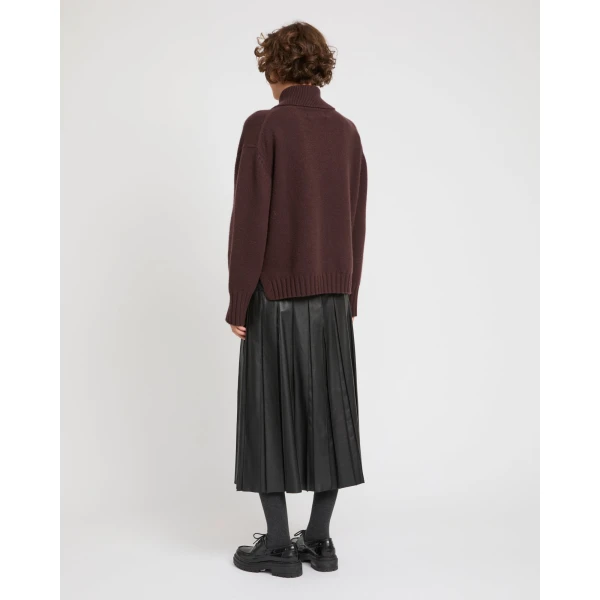 Yves Salomon Lambskin Leather Pleated Skirt in Black | Leather Skirts | Coveti