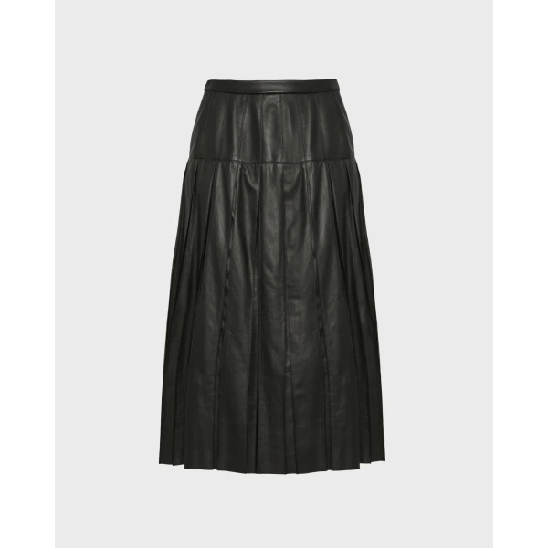 Yves Salomon Lambskin Leather Pleated Skirt in Black | Leather Skirts | Coveti