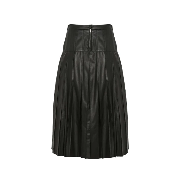 Lambskin Leather Pleated Skirt in Black