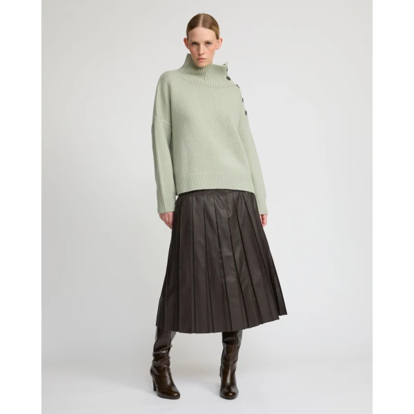 Yves Salomon Lambskin Leather Pleated Skirt in Brown | Leather Skirts | Coveti