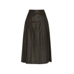 Yves Salomon Lambskin Leather Pleated Skirt in Brown | Leather Skirts | Coveti