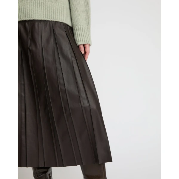 Yves Salomon Lambskin Leather Pleated Skirt in Brown | Leather Skirts | Coveti