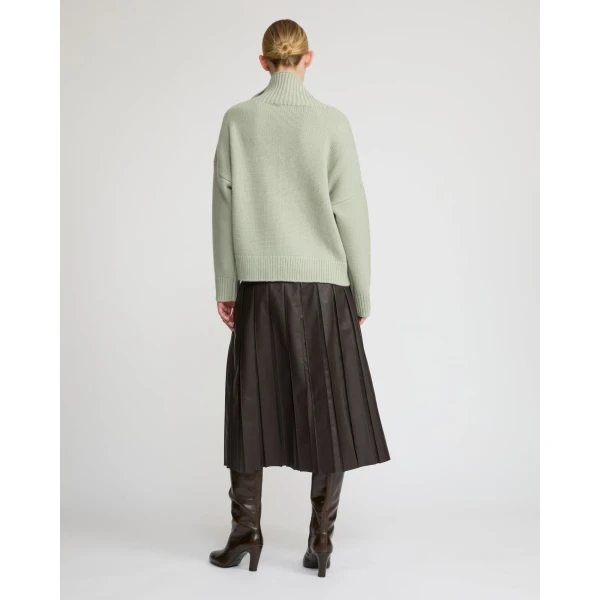 Yves Salomon Lambskin Leather Pleated Skirt in Brown | Leather Skirts | Coveti