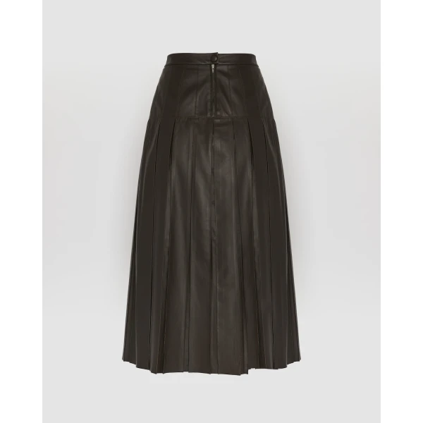 Yves Salomon Lambskin Leather Pleated Skirt in Brown | Leather Skirts | Coveti