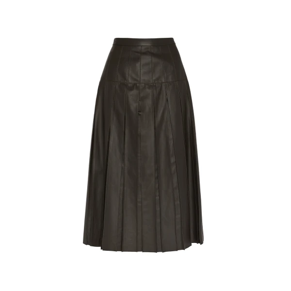 Lambskin Leather Pleated Skirt in Brown
