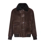 Yves Salomon Lambskin Shearling Bomber Jacket in Brown | Shearling Jackets | Coveti