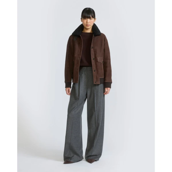 Yves Salomon Lambskin Shearling Bomber Jacket in Brown | Shearling Jackets | Coveti