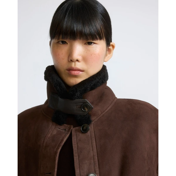 Yves Salomon Lambskin Shearling Bomber Jacket in Brown | Shearling Jackets | Coveti