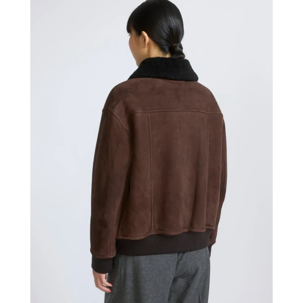 Yves Salomon Lambskin Shearling Bomber Jacket in Brown | Shearling Jackets | Coveti