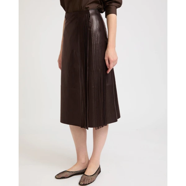 Yves Salomon Leather Fringe Wrap Skirt in Black | Leather Skirts | Coveti