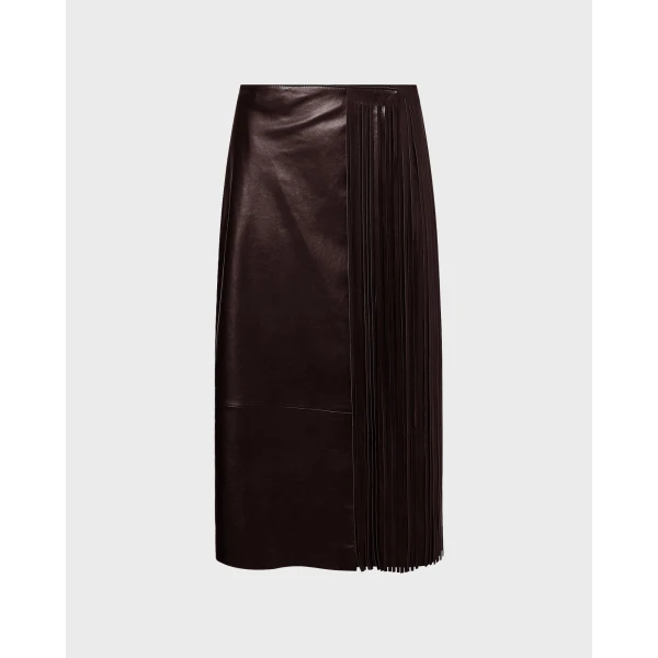 Yves Salomon Leather Fringe Wrap Skirt in Black | Leather Skirts | Coveti