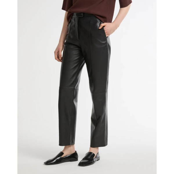 Yves Salomon Leather Tailored Trousers in Black | Tailored pants | Coveti