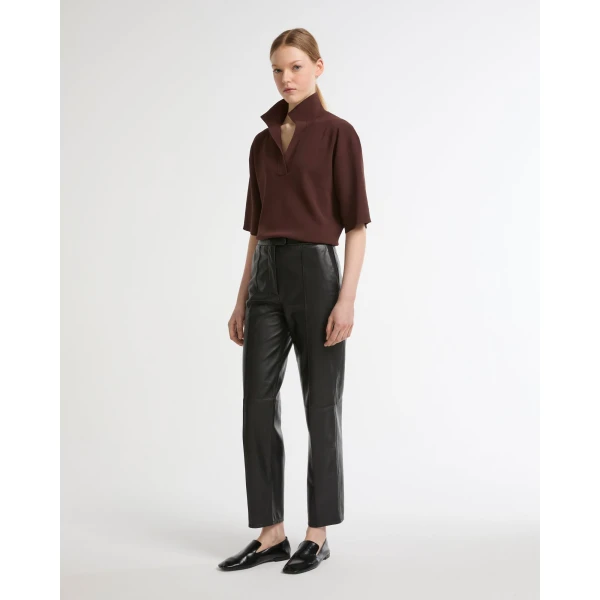 Yves Salomon Leather Tailored Trousers in Black | Tailored pants | Coveti