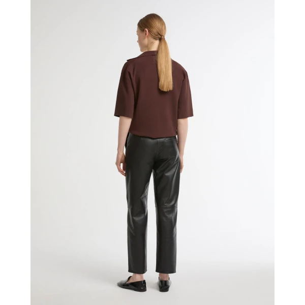 Yves Salomon Leather Tailored Trousers in Black | Tailored pants | Coveti