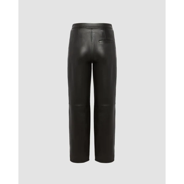Yves Salomon Leather Tailored Trousers in Black | Tailored pants | Coveti
