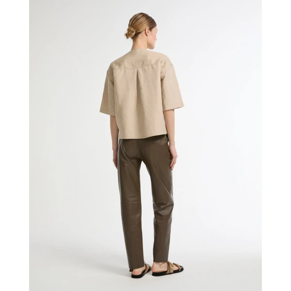 Yves Salomon Leather Tailored Trousers in Green | Tailored pants | Coveti