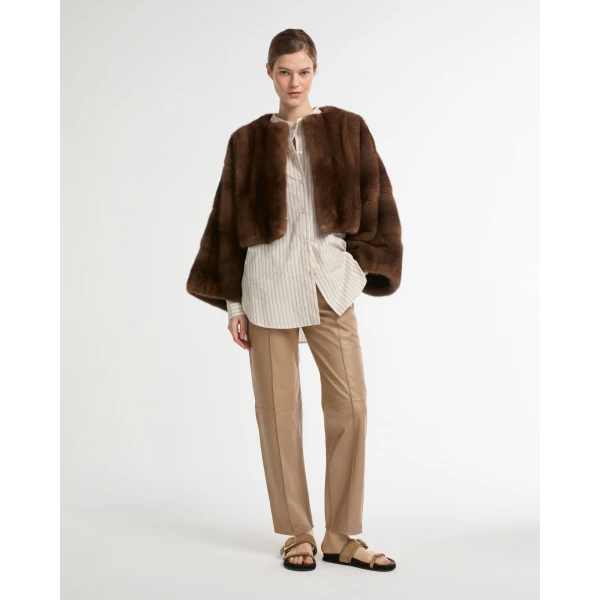 Yves Salomon Leather Tailored Trousers in Grey | Tailored pants | Coveti