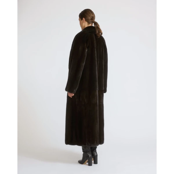 Yves Salomon Long Belted Mink Coat with Shawl Collar in Green | Mink Coats | Coveti