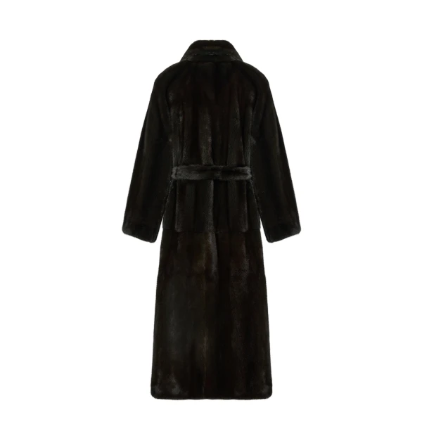 Long Belted Mink Coat with Shawl Collar in Green