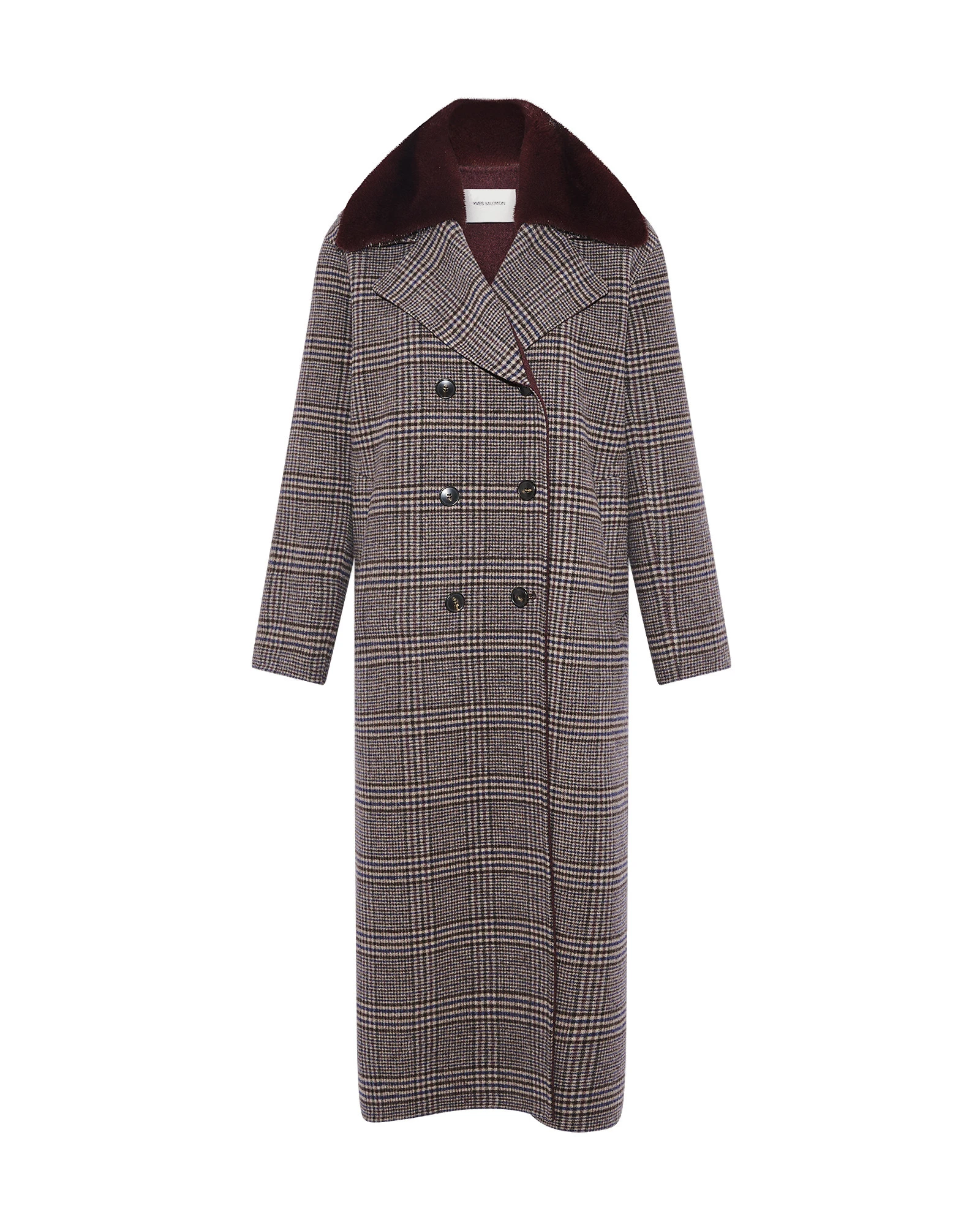 Yves Salomon Long Cashmere Wool Coat with Mink Fur Collar in Hazel Check Yves Salomon Long Cashmere Wool Coat with Mink Fur Collar in Hazel Check | Wool Coat | Coveti