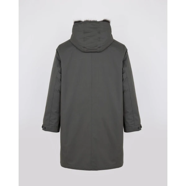 Yves Salomon Long Cotton-Blend Parka with Fox and Rabbit Fur Lining in Grey Green | Men's Coats | Coveti