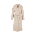 Yves Salomon Long Double-Faced Wool and Cashmere Coat with Mink Pockets in Beige | Wool Coat | Coveti