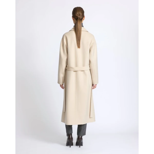 Yves Salomon Long Double-Faced Wool and Cashmere Coat with Mink Pockets in Beige | Wool Coat | Coveti