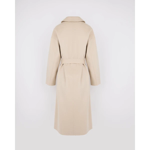 Yves Salomon Long Double-Faced Wool and Cashmere Coat with Mink Pockets in Beige | Wool Coat | Coveti