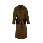 Yves Salomon Long Double-Faced Wool and Cashmere Coat with Mink Pockets in Brown | Wool Coat | Coveti