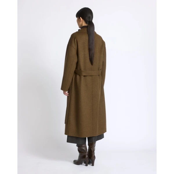 Yves Salomon Long Double-Faced Wool and Cashmere Coat with Mink Pockets in Brown | Wool Coat | Coveti