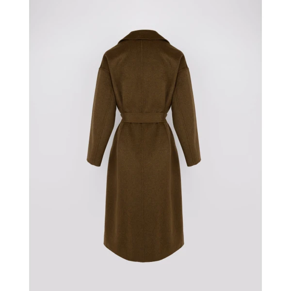 Yves Salomon Long Double-Faced Wool and Cashmere Coat with Mink Pockets in Brown | Wool Coat | Coveti