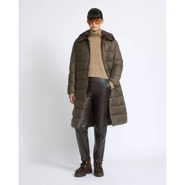 Yves Salomon Long Down Jacket with Detachable Mink Fur Collar in Brown | Jackets | Coveti