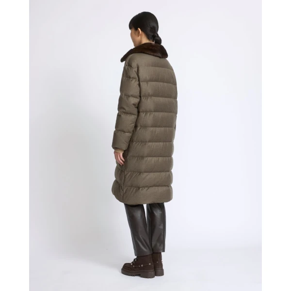 Yves Salomon Long Down Jacket with Detachable Mink Fur Collar in Brown | Jackets | Coveti