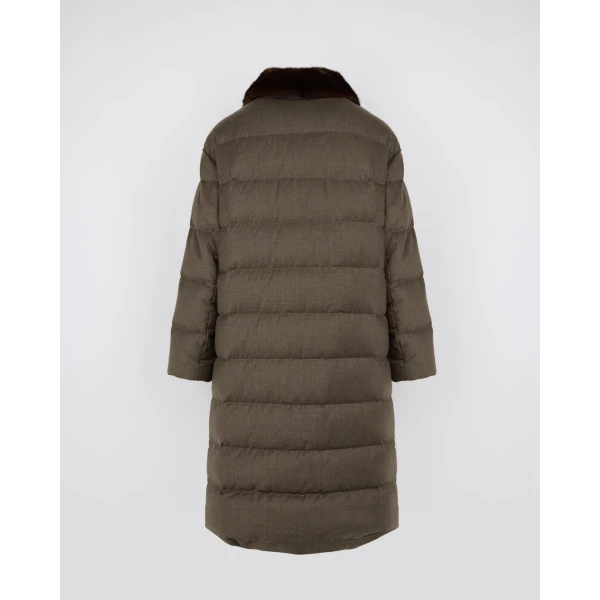 Yves Salomon Long Down Jacket with Detachable Mink Fur Collar in Brown | Jackets | Coveti