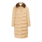 Yves Salomon Long Down Jacket with Detachable Mink Fur Collar in Camel | Coats | Coveti