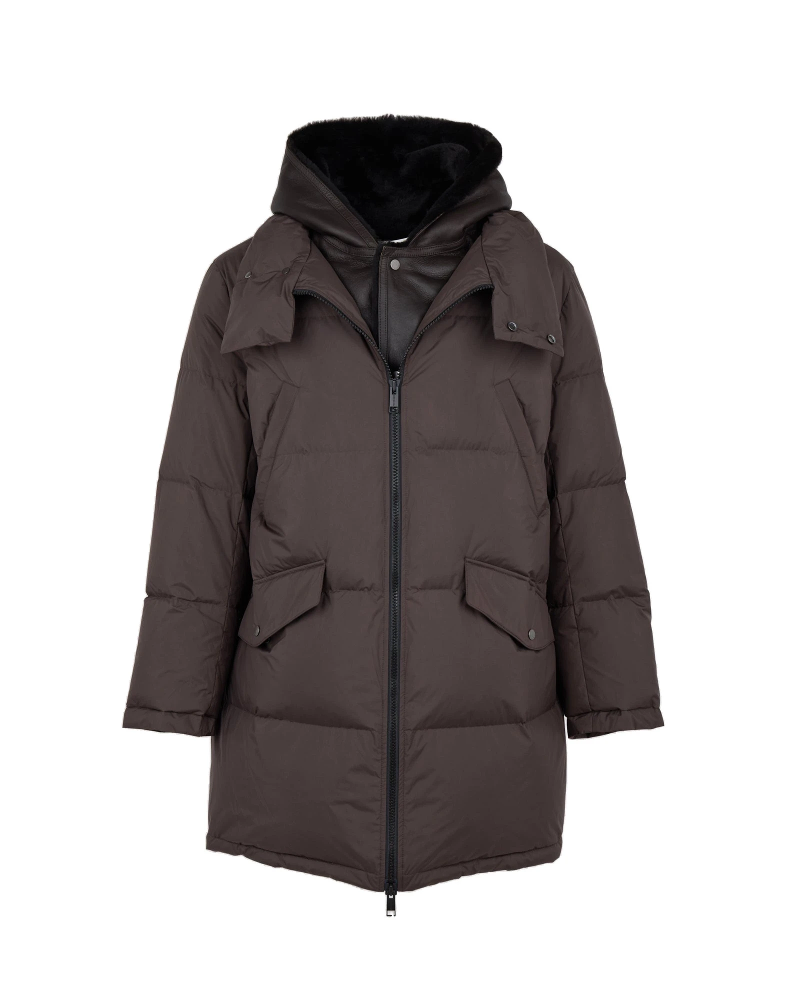 Yves Salomon Long Down Jacket with Removable Merino Shearling Bib in Dark Brown Yves Salomon Long Down Jacket with Removable Merino Shearling Bib in Dark Brown | Men Clothing | Coveti
