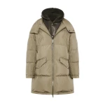 Yves Salomon Long Down Jacket with Removable Merino Shearling Bib in Khaki | Men Clothing | Coveti