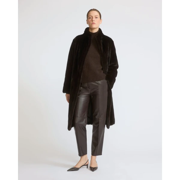 Yves Salomon Long-Haired Mink Fur Coat with High Collar in Black | Mink Coats | Coveti