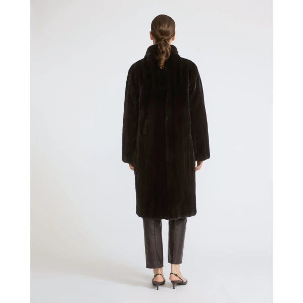 Yves Salomon Long-Haired Mink Fur Coat with High Collar in Black | Mink Coats | Coveti