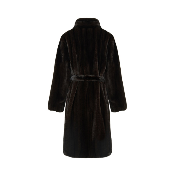 Long-Haired Mink Fur Coat with High Collar in Black