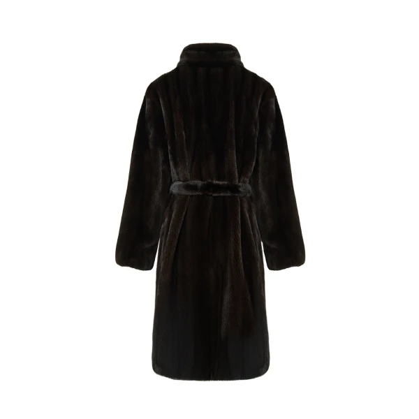 Long-Haired Mink Fur Coat with High Collar in Black