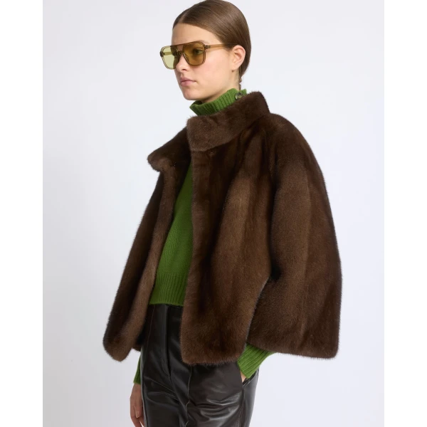 Yves Salomon Long-Haired Mink Fur Jacket in Brown | Mink Jacket | Coveti