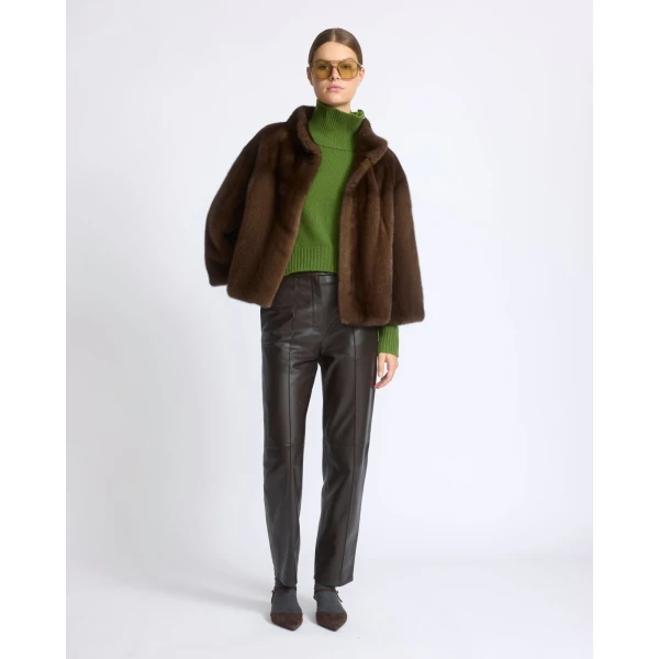 Yves Salomon Long-Haired Mink Fur Jacket in Brown | Mink Jacket | Coveti