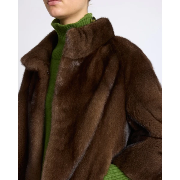 Yves Salomon Long-Haired Mink Fur Jacket in Brown | Mink Jacket | Coveti